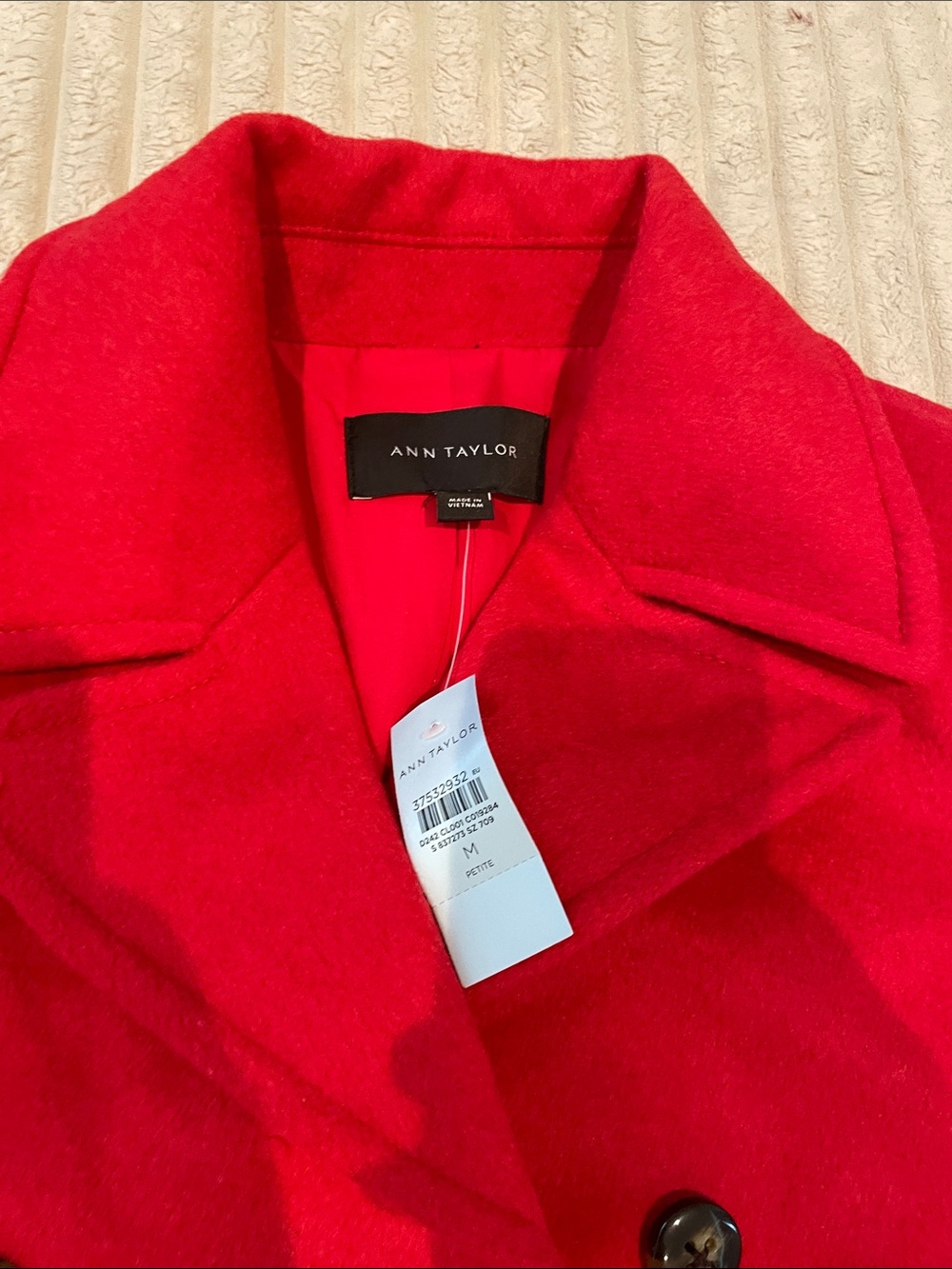 Ann Taylor Red Classic Wool-Blend Peacoat